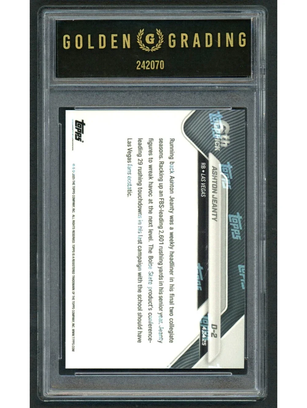 2025 Topps Now NFL Draft #D-2 Ashton Jeanty Raiders Rookie Card (RC) Gem Mint 10